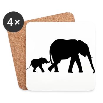 Elephant and baby elephant (super cheap!) - Coasters (set of 4) - white - Front
