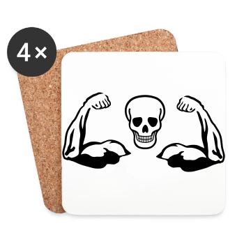 Totenkopf mit Muskeln, Bizeps - Untersetzer (4er-Set) - Weiß - Vorne