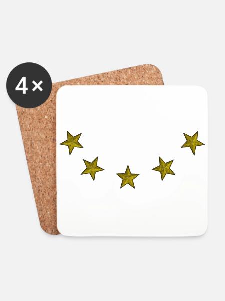 5 Stars Round Golden - Untersetzer (4er-Set) - Weiß