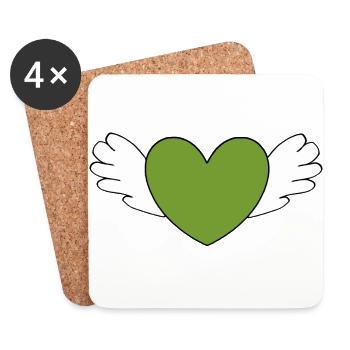 coeur vert coeurs verts couple cadeau - Dessous de verre (lot de 4) - blanc - Devant
