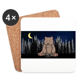 Wilderness Forest Starry Sky Brown Bear Bear Bears - Coasters (set of 4) - white - Front