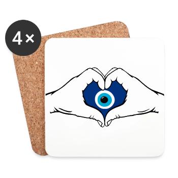 Nazar Heart Shape with Hands - Coasters (set of 4) - white - Front