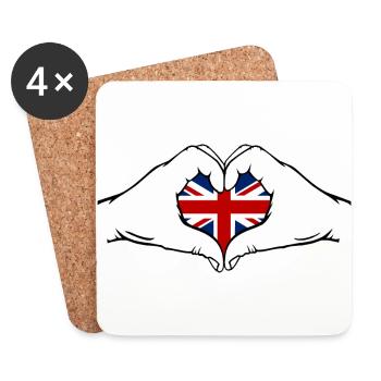 Angleterre en forme de coeur avec les mains - Dessous de verre (lot de 4) - blanc - Devant