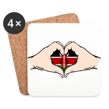 Kenya en forme de coeur avec les mains - Dessous de verre (lot de 4) - blanc - Devant