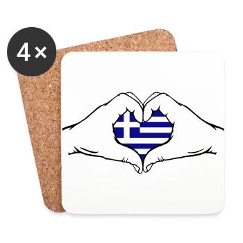 Grèce Forme de Coeur Avec Mains - Dessous de verre (lot de 4) - blanc - Devant