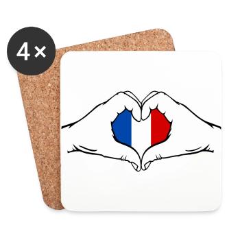 France Heart Shape with Hands - Coasters (set of 4) - white - Front
