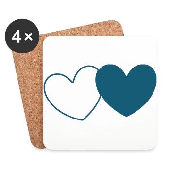 blue heart 2 hearts valentine's day - Coasters (set of 4) - white - Front
