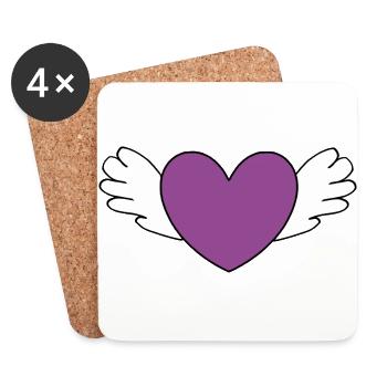 Coeur violet blanc avec des ailes Saint-Valentin - Dessous de verre (lot de 4) - blanc - Devant