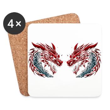Dragon, Créature mythique, Fantaisie, Fable, Dragon - Dessous de verre (lot de 4) - blanc - Devant