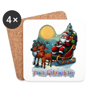 Rentierschlitten mit Weihnachtsmann - Untersetzer (4er-Set) - Weiß - Vorne