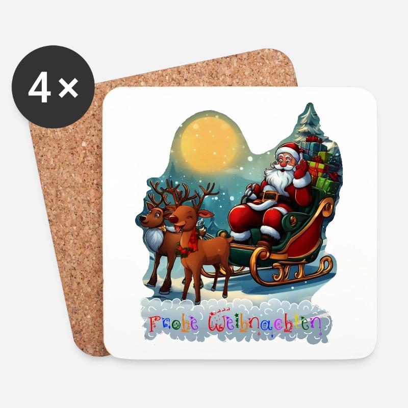 Rentierschlitten mit Weihnachtsmann - Untersetzer (4er-Set) - Weiß