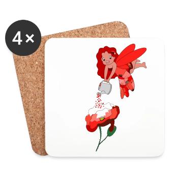 Fée qui arrose un coquelicot - Dessous de verre (lot de 4) - blanc - Devant
