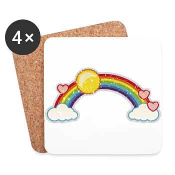 Regenbogen Sonne Herz Wolken Glück Grunge Graffiti - Untersetzer (4er-Set) - Weiß - Vorne