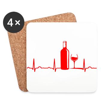 EKG HERZLINIE WEIN / WEINFLASCHE / WEINGLAS Red - Untersetzer (4er-Set) - Weiß - Vorne