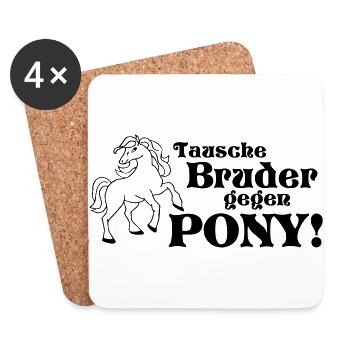Tausche Bruder gegen Pony Spruch - Untersetzer (4er-Set) - Weiß - Vorne