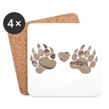 Camouflage paws paws claws desert camouflage heart - Coasters (set of 4) - white - Front