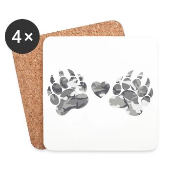 Paws paws heart camouflage - Coasters (set of 4) - white - Front