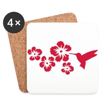 colibri fleurs d'hibiscus - Dessous de verre (lot de 4) - blanc - Devant