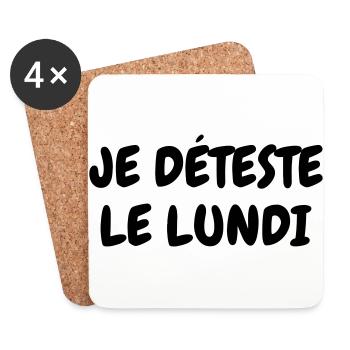 Je déteste le lundi - Humour - Drôle - Blague - Dessous de verre (lot de 4) - blanc - Devant