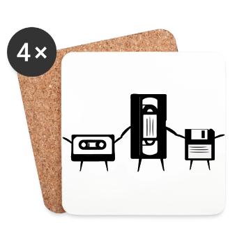 Diskette, Kassette und VHS Hand in Hand Retro Styl - Untersetzer (4er-Set) - Weiß - Vorne