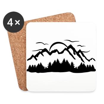 Mountains, Forest, Sun and Clouds - Coasters (set of 4) - white - Front