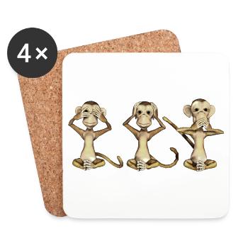 Les trois singes - Dessous de verre (lot de 4) - blanc - Devant
