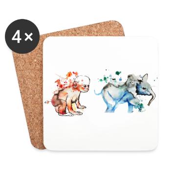 Singe et éléphant - Dessous de verre (lot de 4) - blanc - Devant