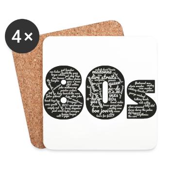 Mots nuageux blancs des années 80 - Dessous de verre (lot de 4) - blanc - Devant