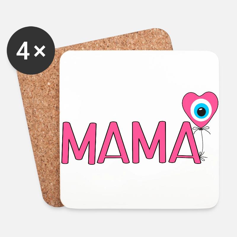 Mama mit Nazar Luftballon - Untersetzer (4er-Set) - Weiß