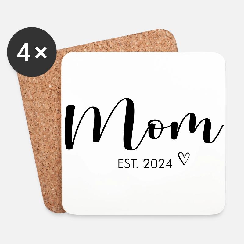 Mama seit 2024 Mom est 2024 Mutter Schwanger Baby - Untersetzer (4er-Set) - Weiß
