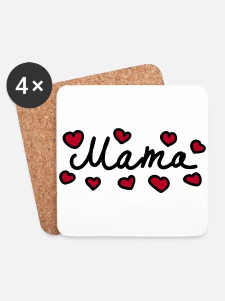 Mama - Herz - 2 - Untersetzer (4er-Set) - Weiß