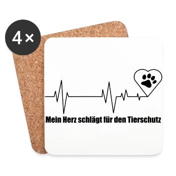 Herz für Tierschutz - Untersetzer (4er-Set) - Weiß - Vorne