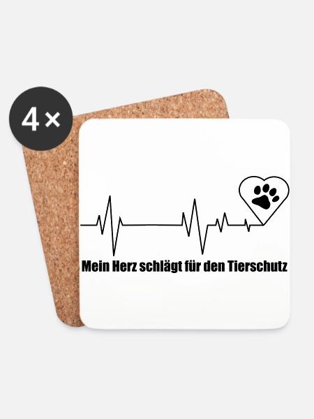Herz für Tierschutz - Untersetzer (4er-Set) - Weiß
