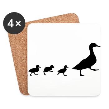 Enten, Ente mit 3 Küken (super günstig!) - Untersetzer (4er-Set) - Weiß - Vorne