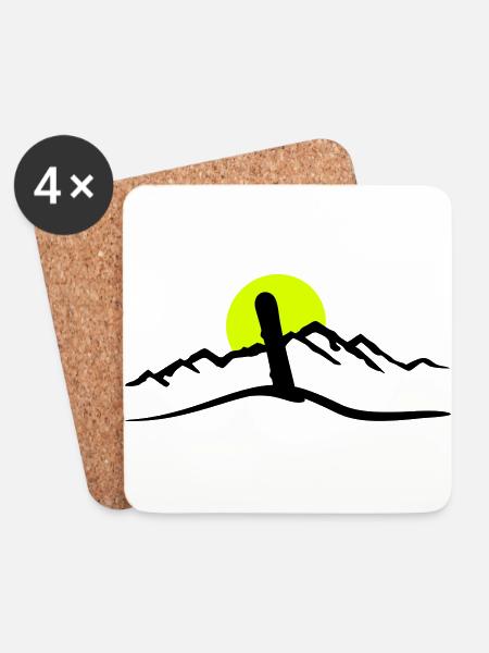 Snowboard, Berge und Sonne - Untersetzer (4er-Set) - Weiß