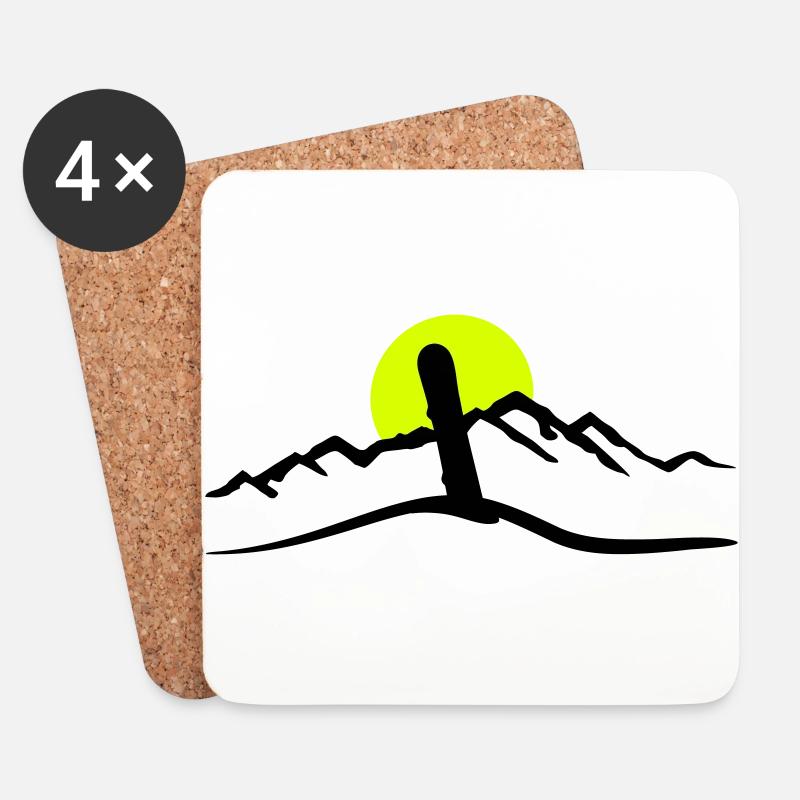 Snowboard, Berge und Sonne - Untersetzer (4er-Set) - Weiß