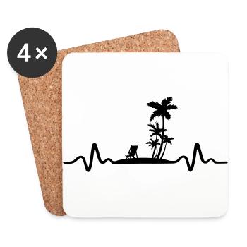 Relax Herzschlag, Urlaub, Palmen - EKG - Untersetzer (4er-Set) - Weiß - Vorne