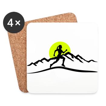 Running Woman, Runner & Mountains & Sun - Coasters (set of 4) - white - Front