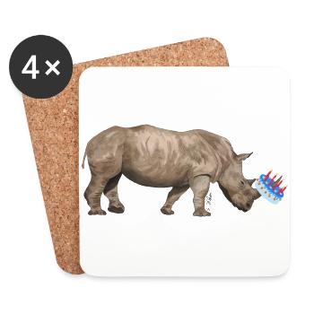 Rhinocéros d'anniversaire - Dessous de verre (lot de 4) - blanc - Devant