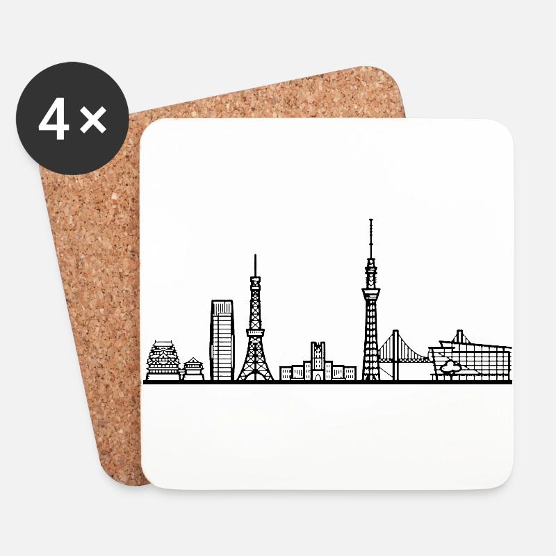 Tokyo Skyline in Schwarz mit Details - Untersetzer (4er-Set) - Weiß