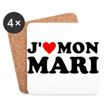 J' aime mon mari cadeau femme mariée coeur rouge - Dessous de verre (lot de 4) - blanc - Devant