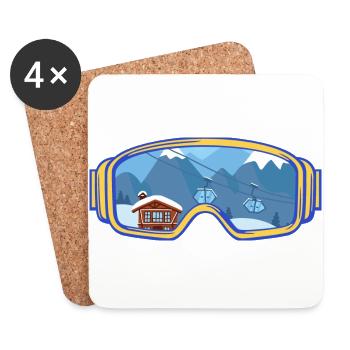 Ski Google, Snowboard, Skifahrer - Untersetzer (4er-Set) - Weiß - Vorne