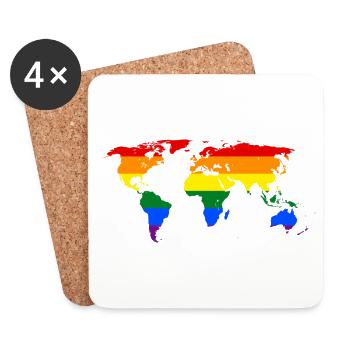 Regenbogen bunt Gay pride Weltkarte Welt Motiv - Untersetzer (4er-Set) - Weiß - Vorne
