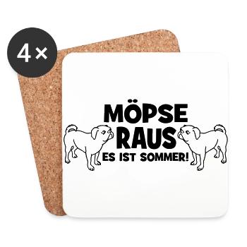 Möpse raus Es ist Sommer - PrintShirt.at - Untersetzer (4er-Set) - Weiß - Vorne