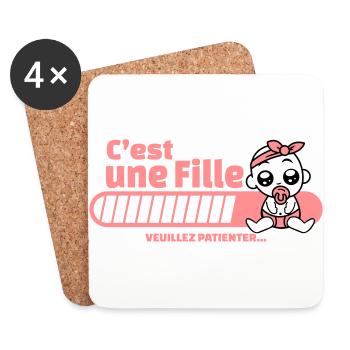 annonce grossesse - c'est une fille - Dessous de verre (lot de 4) - blanc - Devant