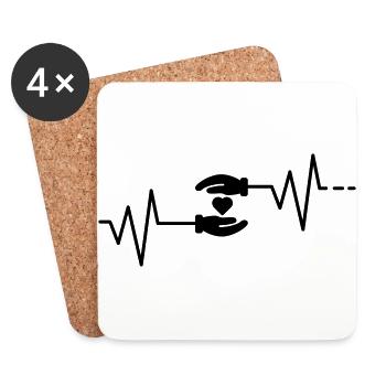 Heartbeat - Hand in hand Love Cohesion Loyal - Coasters (set of 4) - white - Front