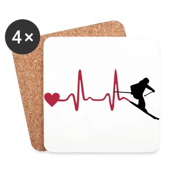 Skier & Heartbeat, Skiing - Dessous de verre (lot de 4) - blanc - Devant