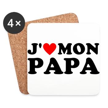 J' aime mon papa cadeau fête des pères coeur rouge - Dessous de verre (lot de 4) - blanc - Devant