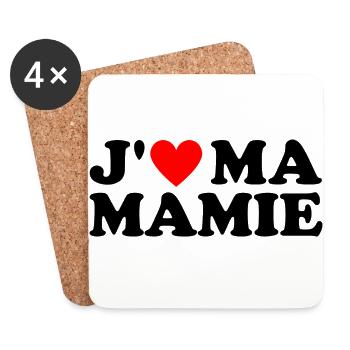 J' aime ma mamie cadeau grand-mère coeur rouge - Dessous de verre (lot de 4) - blanc - Devant