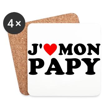 J' aime mon papy cadeau grand-père coeur rouge - Dessous de verre (lot de 4) - blanc - Devant
